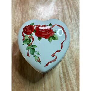 Vintage Teleflora Ceramic Heart Shaped Trinket Box Jewelry Box & Lid w/Roses